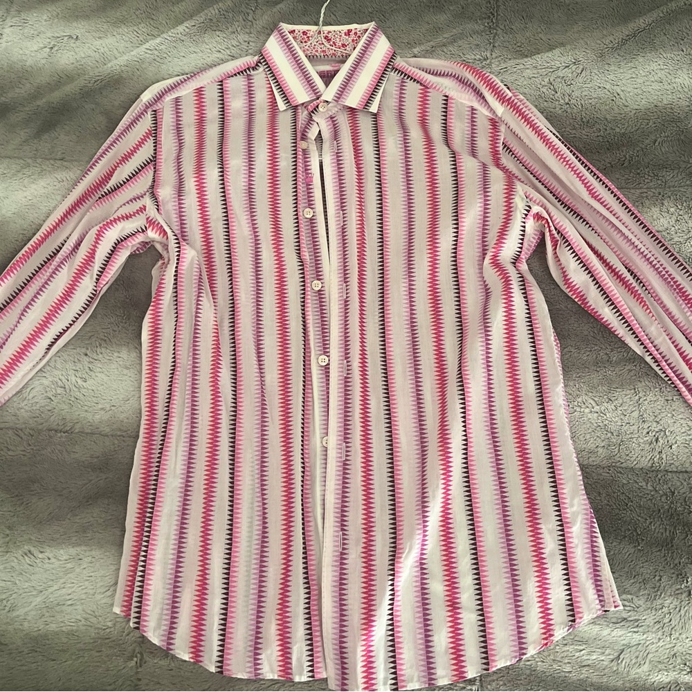 Bertigo WORN ONCE LIKE NEW Contrast Pattern Dress Shirt Floral Pink White Medium